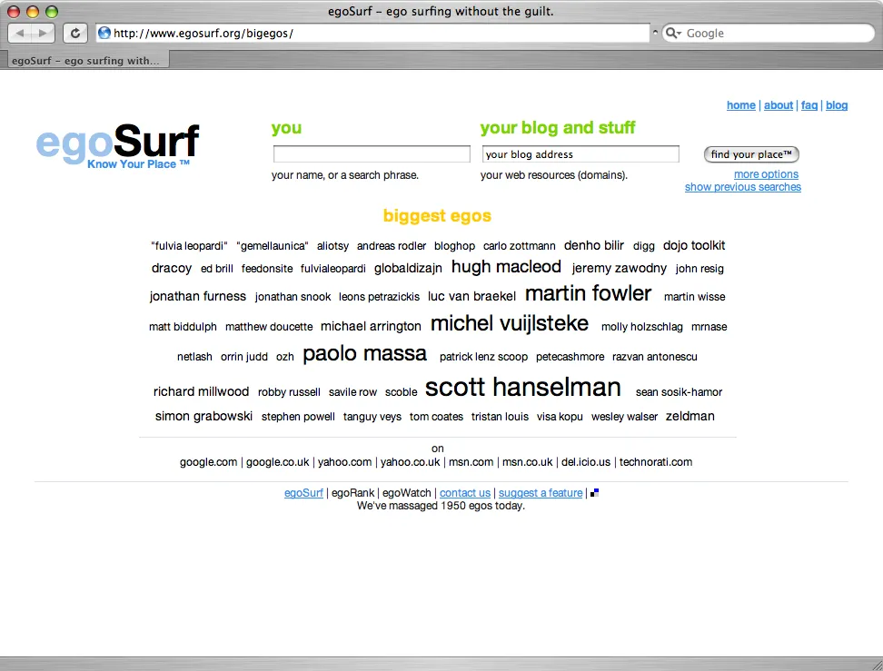 Me on egoSurf Biggest Egos Top 50